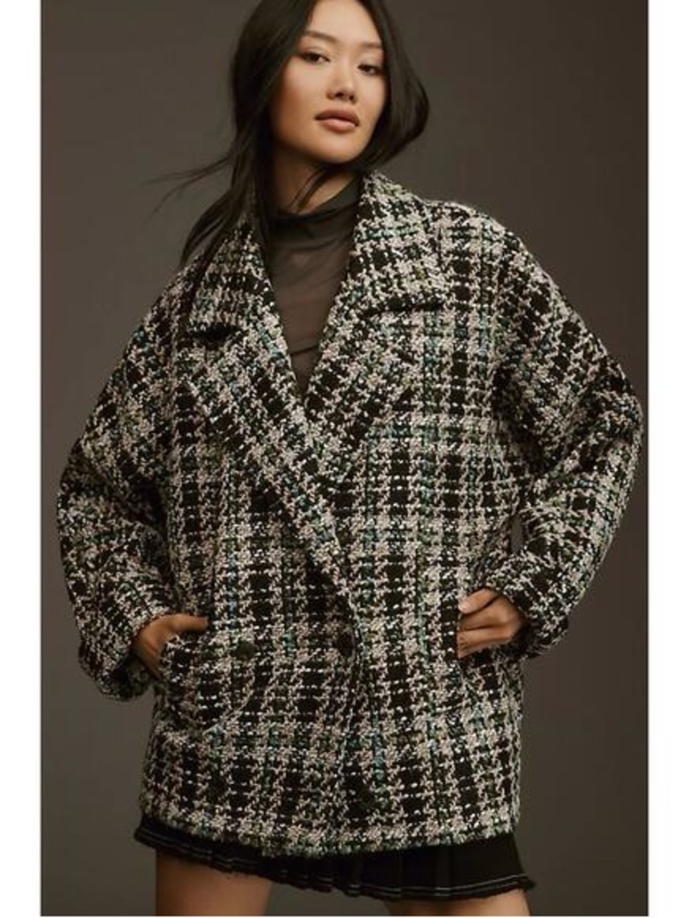 Anthropologie Double Breasted Tweed Coat